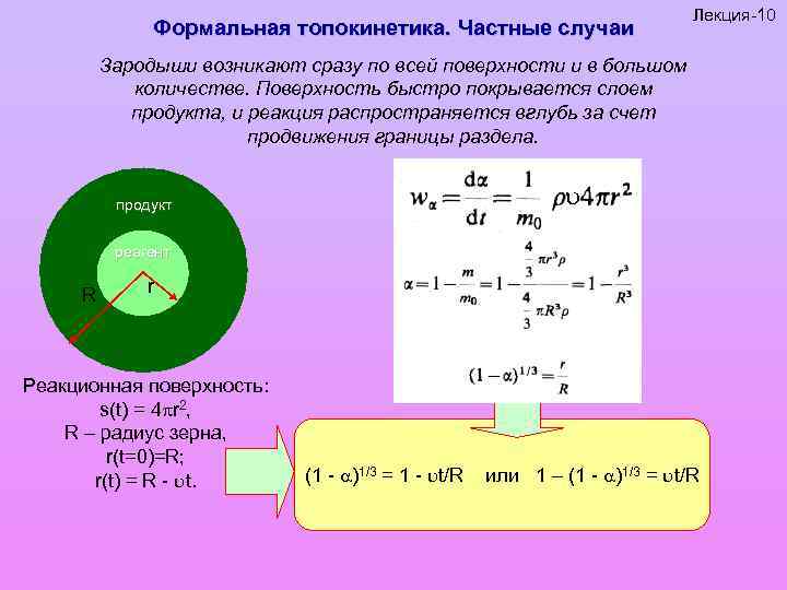Формальная топокинетика. Частные случаи Лекция-10 Зародыши возникают сразу по всей поверхности и в большом