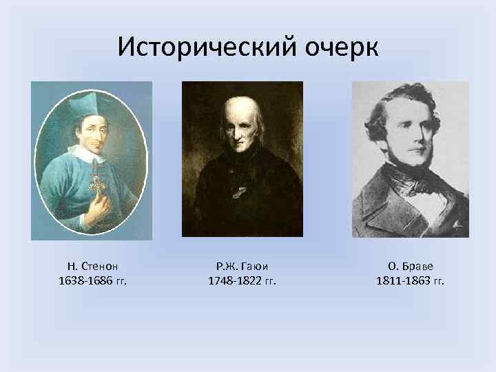 Исторический очерк Н. Стенон 1638 -1686 гг. Р. Ж. Гаюи 1748 -1822 гг. О.