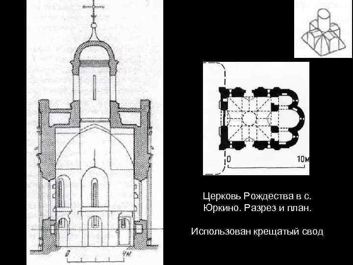 Церковь Рождества в с. Юркино. Разрез и план. Использован крещатый свод 