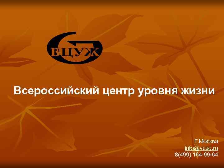 Всероссийский центр уровня жизни Г. Москва info@vcug. ru 8(499) 164 -99 -64 