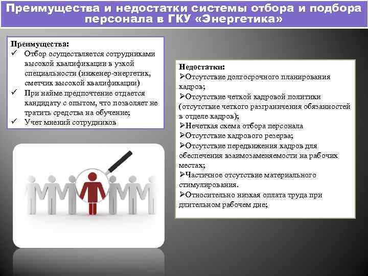 Преимущества и недостатки системы отбора и подбора Анализ системы отбора и подбора персонала в