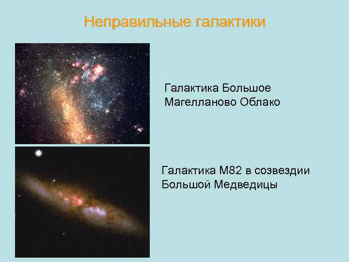 Неправильные галактики Галактика Большое Магелланово Облако Галактика М 82 в созвездии Большой Медведицы 