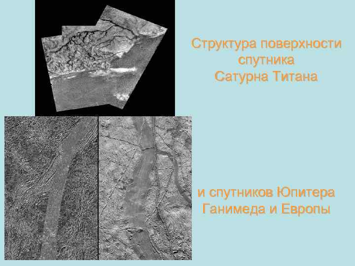 Структура поверхности спутника Сатурна Титана и спутников Юпитера Ганимеда и Европы 
