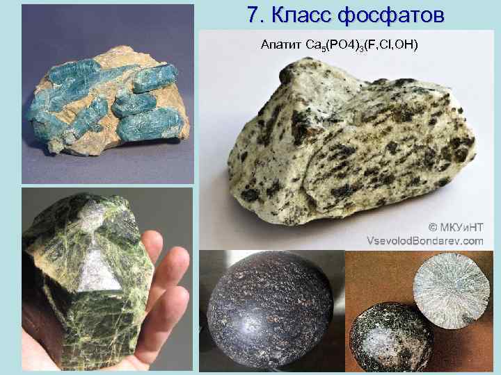 7. Класс фосфатов Апатит Ca 5(PO 4)3(F, Cl, OH) 
