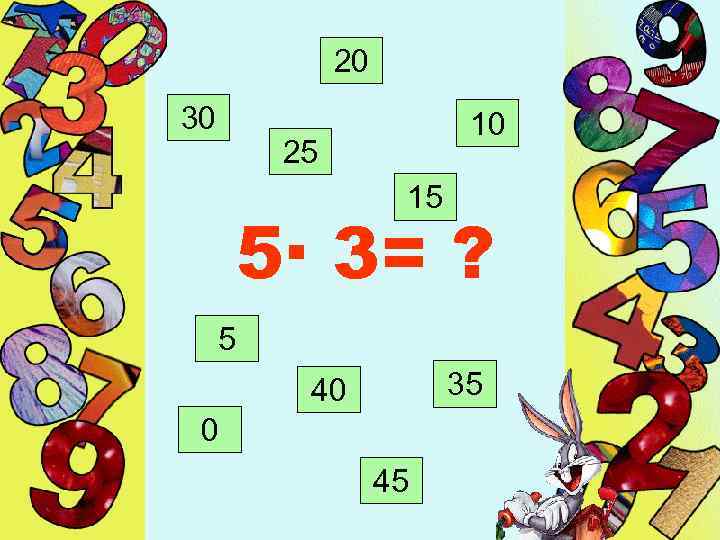 20 30 10 25 15 5· 3= ? 5 35 40 0 45 