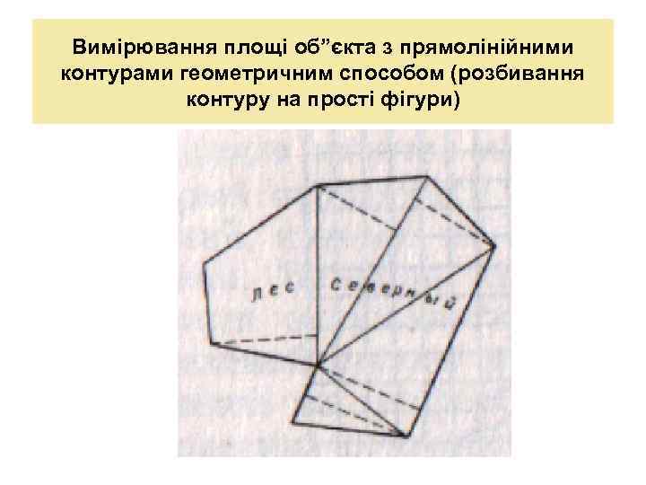 Вимірювання площі об”єкта з прямолінійними контурами геометричним способом (розбивання контуру на прості фігури) 