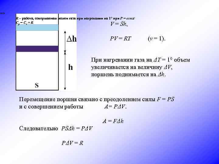 R – работа, совершаемая молем газа при нагревании на 1° при Р = const