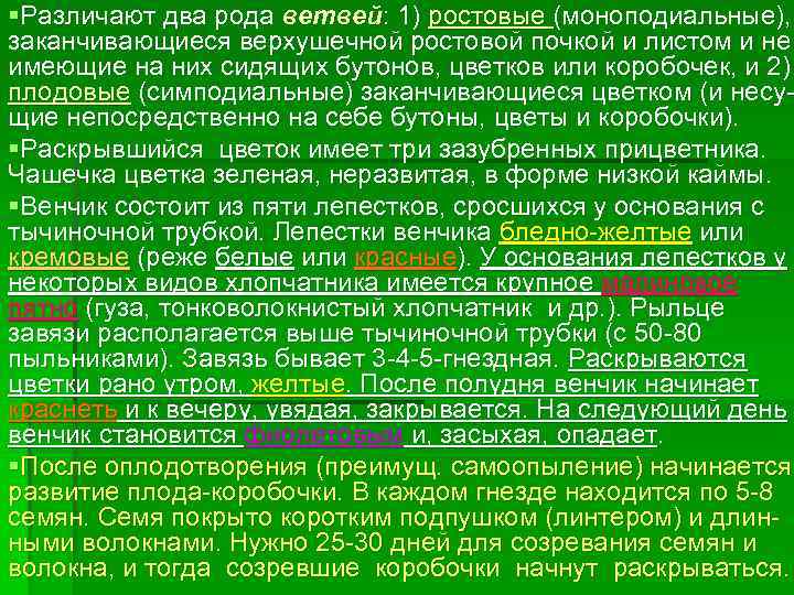 §Различают два рода ветвей: 1) ростовые (моноподиальные), заканчивающиеся верхушечной ростовой почкой и листом и