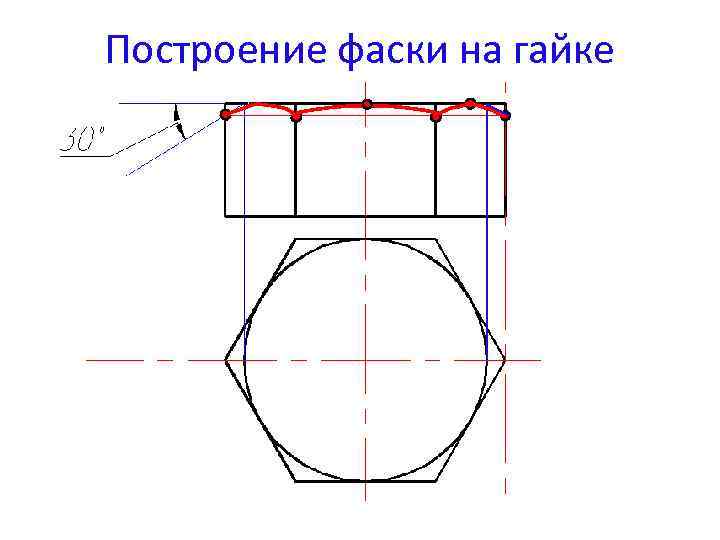 Построение фаски на гайке 