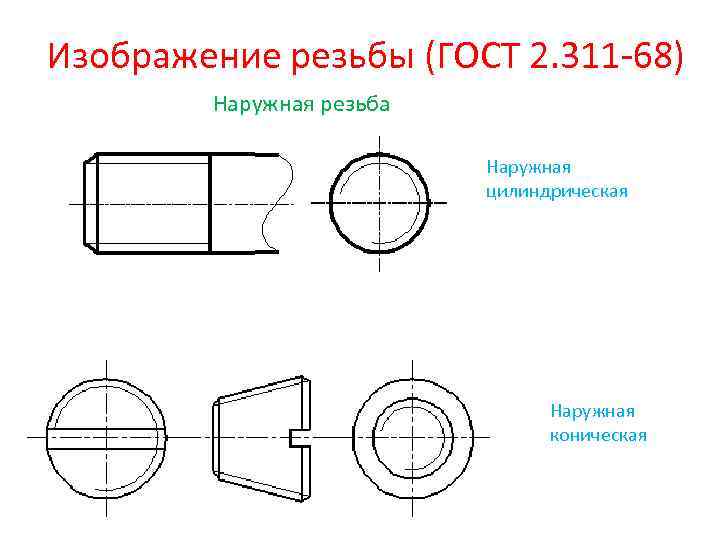 Дочертить условное изображение резьбы на поверхности