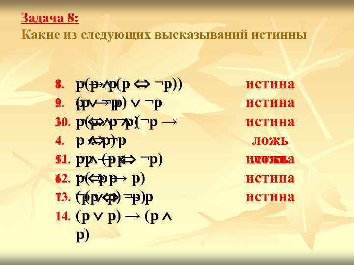 Задача 8: Какие из следующих высказываний истинны 8. 1. 9. 2. 10. 3. 4.