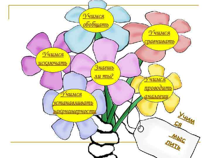 Учимся обобщать Учимся сравнивать Учимся исключать Знаешь ли ты? Учимся устанавливать закономерности Учимся проводить