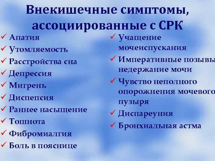 Депрессия, расстройства сна и СРК 50% 28% Депрессия, расстройства сна и СРК 50% 28%