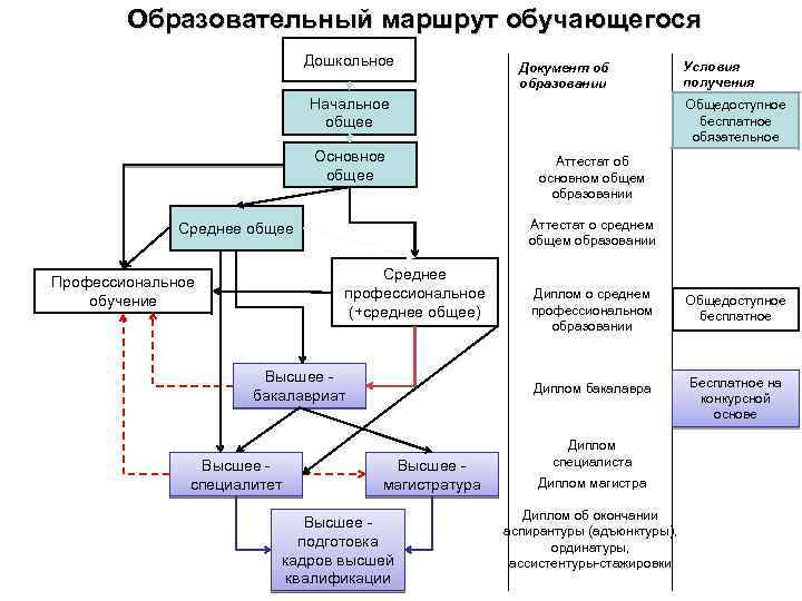 Образовательный маршрут обучающегося Дошкольное Документ об образовании Начальное общее Основное общее Среднее профессиональное (+среднее