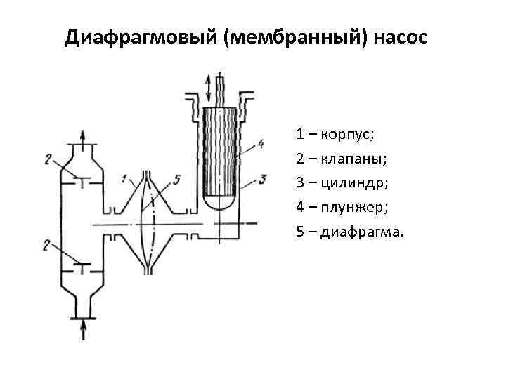 Диафрагмовый (мембранный) насос 1 – корпус; 2 – клапаны; 3 – цилиндр; 4 –