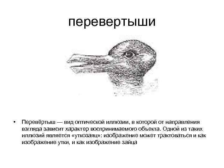 перевертыши • Перевёртыш — вид оптической иллюзии, в которой от направления взгляда зависит характер