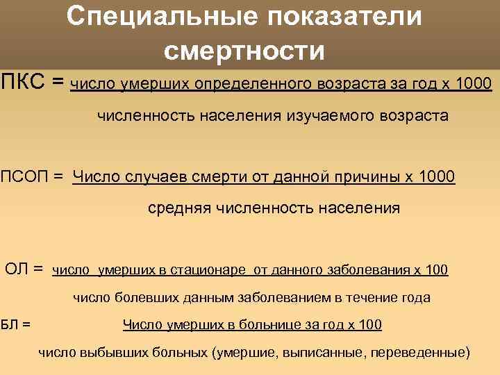 Показатель смертности является. Специальные показатели смертности. Специальный коэффициент смертности. Показатель смертности формула. Специальным показателям смертности населения.