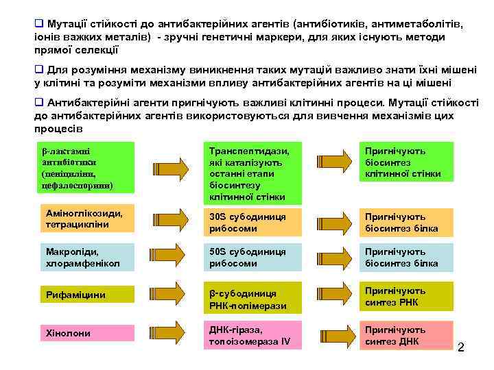 q Мутації стійкості до антибактерійних агентів (антибіотиків, антиметаболітів, іонів важких металів) - зручні генетичні