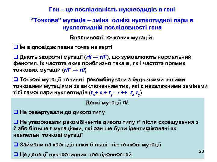 Ген – це послідовність нуклеодидів в гені “Точкова” мутація – зміна однієї нуклеотидної пари
