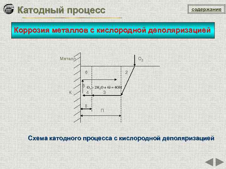 Катодный процесс содержание Коррозия металлов с кислородной деполяризацией Металл O 2 6 2 5