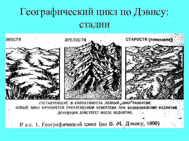 Географический цикл по Дэвису: стадии 