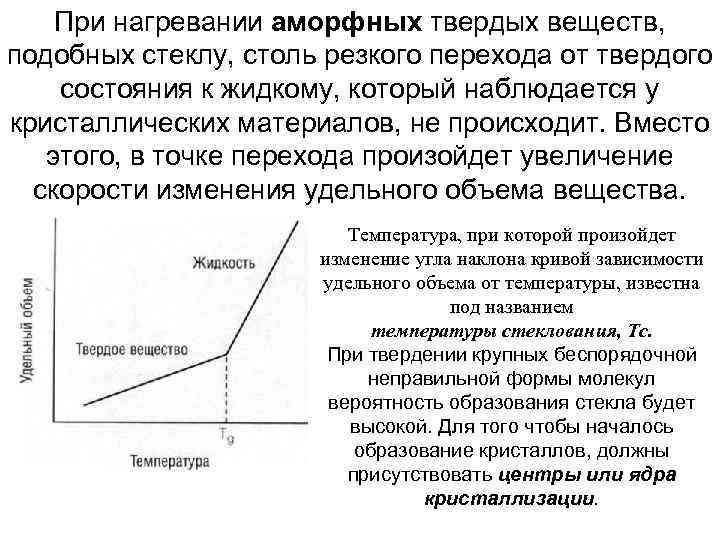 При нагревании аморфных твердых веществ, подобных стеклу, столь резкого перехода от твердого состояния к