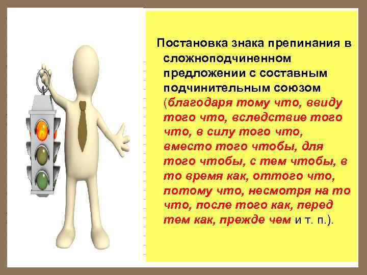  Постановка знака препинания в сложноподчиненном предложении с составным подчинительным союзом (благодаря тому что,