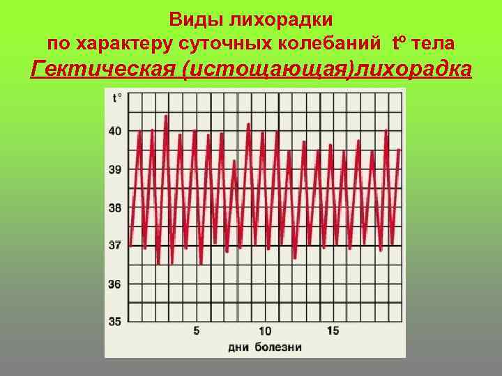 Виды лихорадки по характеру суточных колебаний tº тела Гектическая (истощающая)лихорадка 