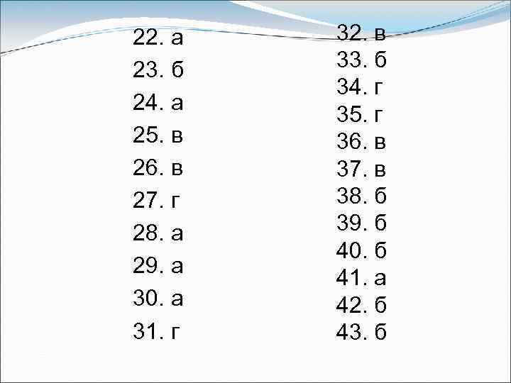 22. а 23. б 24. а 25. в 26. в 27. г 28. а