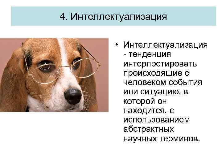 4. Интеллектуализация • Интеллектуализация - тенденция интерпретировать происходящие с человеком события или ситуацию, в