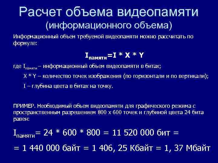 Рассчитайте объем видеопамяти