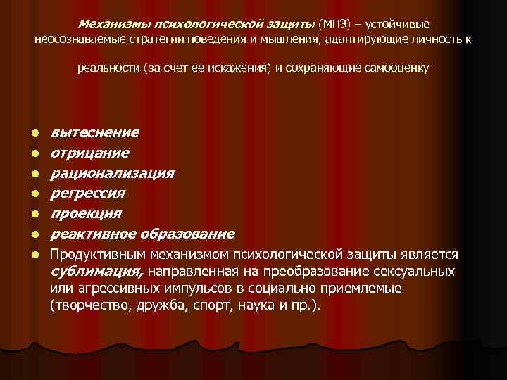 Механизмы психологической защиты в психологии презентация