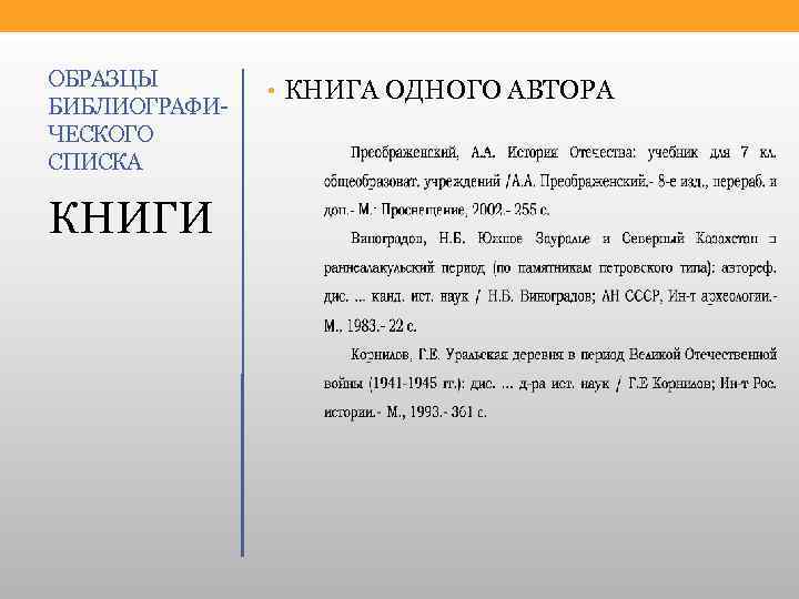 ОБРАЗЦЫ БИБЛИОГРАФИ ЧЕСКОГО СПИСКА КНИГИ • КНИГА ОДНОГО АВТОРА 