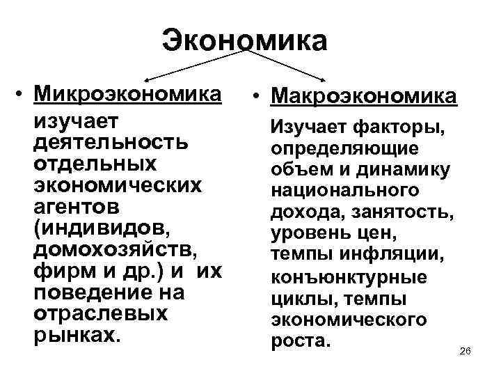 Экономика • Микроэкономика изучает деятельность отдельных экономических агентов (индивидов, домохозяйств, фирм и др. )