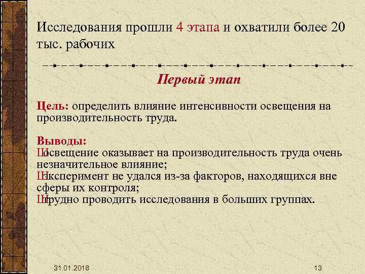 Исследования прошли 4 этапа и охватили более 20 тыс. рабочих Первый этап Цель: определить