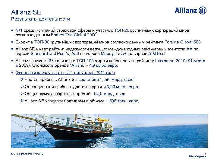 Allianz SE Результаты деятельности § № 1 среди компаний страховой сферы и участник ТОП-20