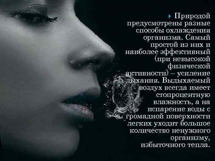 Природой предусмотрены разные способы охлаждения организма. Самый простой из них и наиболее эффективный (при