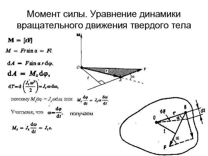 Момент силы. Уравнение динамики вращательного движения твердого тела поэтому Mzd = Jz d ,