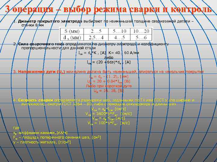 3 операция – выбор режима сварки и контроль 1. Диаметр покрытого электрода выбирают по