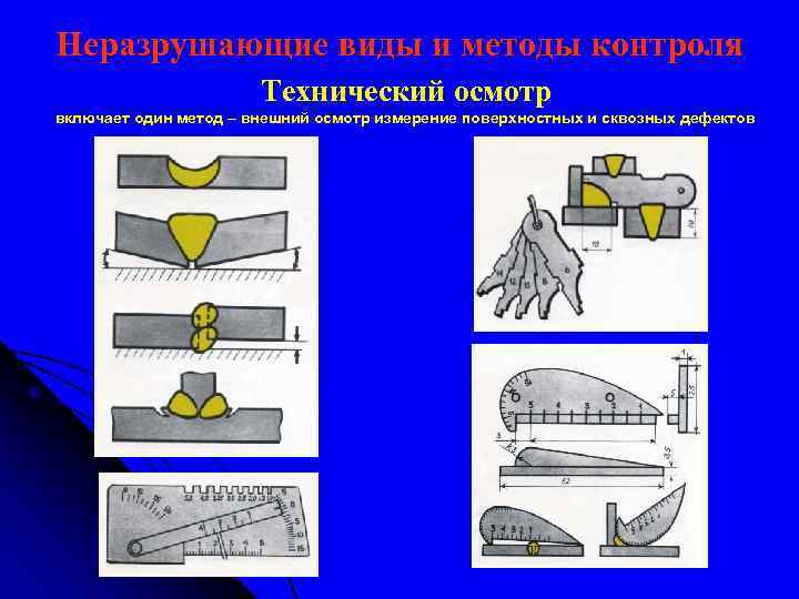 Неразрушающие виды и методы контроля Технический осмотр включает один метод – внешний осмотр измерение