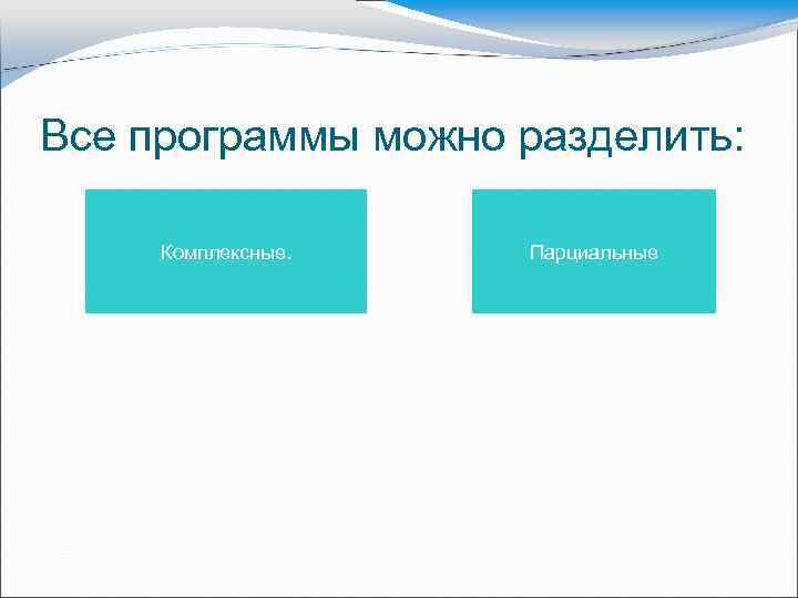 Все программы можно разделить: Комплексные. Парциальные 