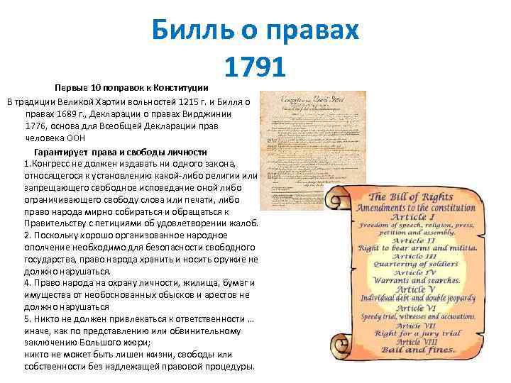 Билль о правах 1791 презентация