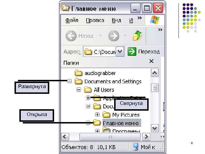 Развернута Свернута Открыта 8 