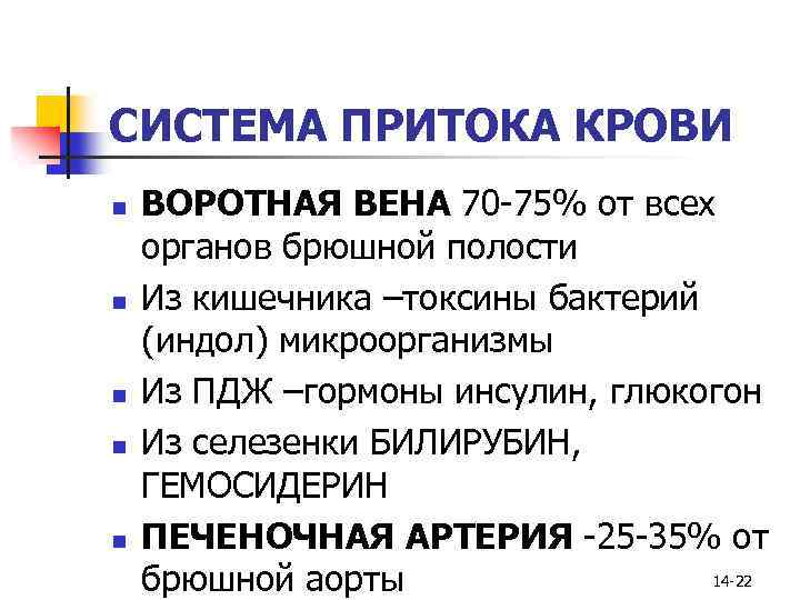 СИСТЕМА ПРИТОКА КРОВИ n n n ВОРОТНАЯ ВЕНА 70 -75% от всех органов брюшной