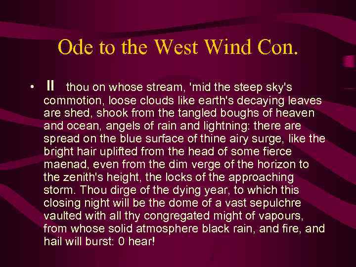 Ode to the West Wind Con. • II thou on whose stream, 'mid the