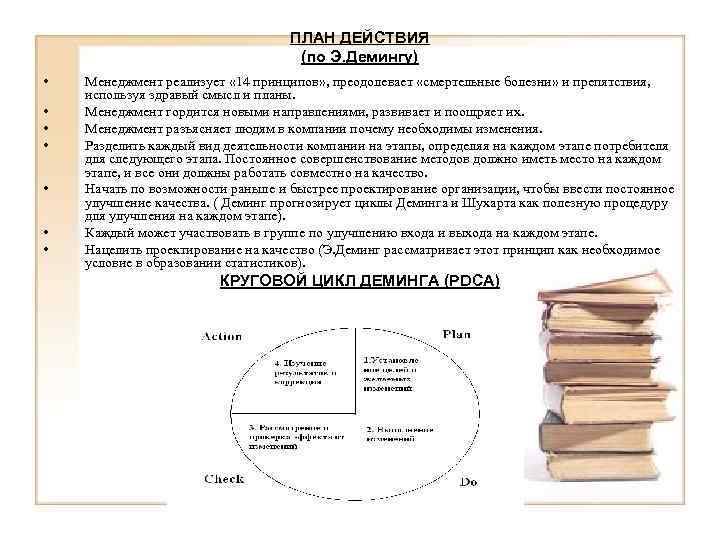 ПЛАН ДЕЙСТВИЯ (по Э. Демингу) • • Менеджмент реализует « 14 принципов» , преодолевает