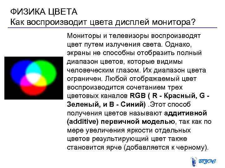 Набор цветов которые могут быть воспроизведены при выводе изображения на монитор