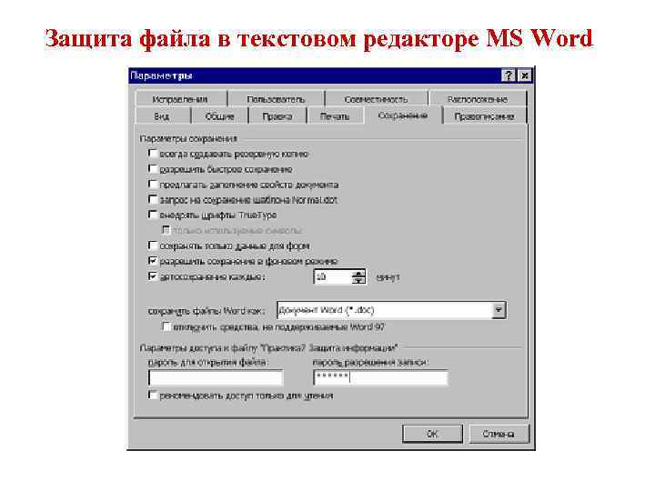 Защита файла в текстовом редакторе MS Word 