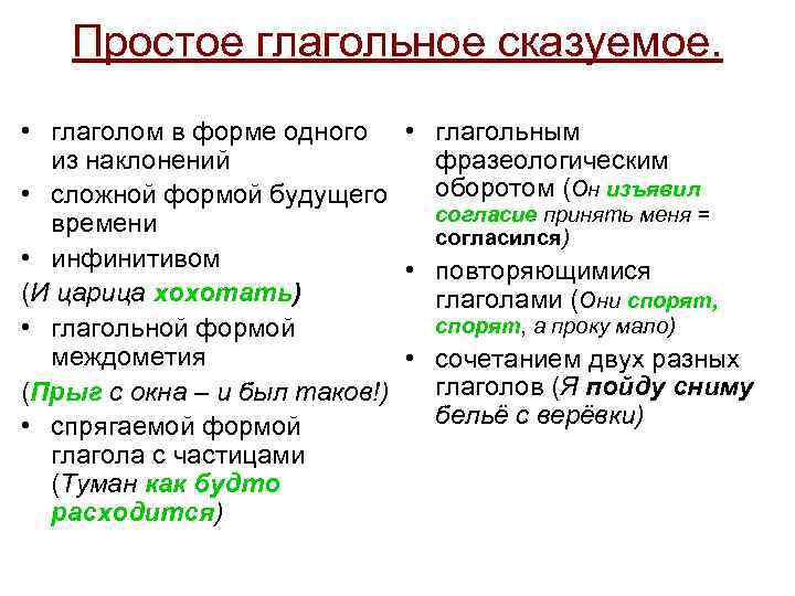 Простое глагольное сказуемое. • глаголом в форме одного • глагольным из наклонений фразеологическим оборотом