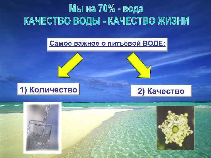 Самое важное о питьевой ВОДЕ: 1) Количество 2) Качество 